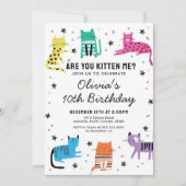Kitty Kat Verjaardagsfeestje Uitnodiging (Voorkant)