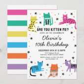 Kitty Kat Verjaardagsfeestje Uitnodiging (Voorkant / Achterkant)