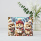 Kitty katten in feestelijke kerstdecor en sneeuw feestdagenkaart (Staand voorkant)