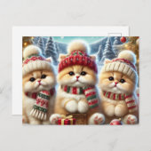 Kitty katten in feestelijke kerstdecor en sneeuw feestdagenkaart (Voorkant / Achterkant)