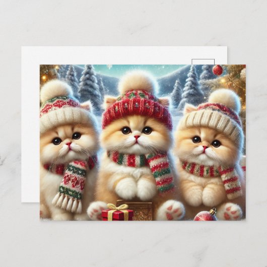 Kitty katten in feestelijke kerstdecor en sneeuw feestdagenkaart (Voorkant / Achterkant)