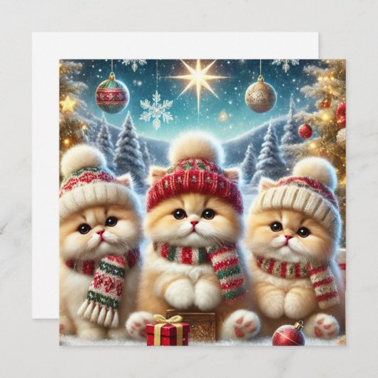 Kitty katten in feestelijke kerstdecor en sneeuw feestdagenkaart (Voorkant / Achterkant)