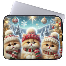 Kitty katten in feestelijke kerstdecor en sneeuw laptop sleeve
