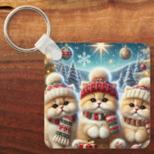 Kitty katten in feestelijke kerstdecor en sneeuw sleutelhanger (Voorkant)