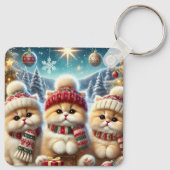 Kitty katten in feestelijke kerstdecor en sneeuw sleutelhanger (Achterkant)
