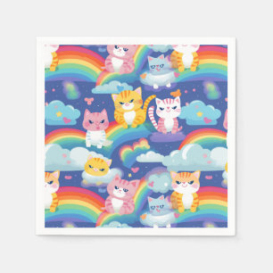 Kitty katten op regenboog wolken schattig en geluk servet
