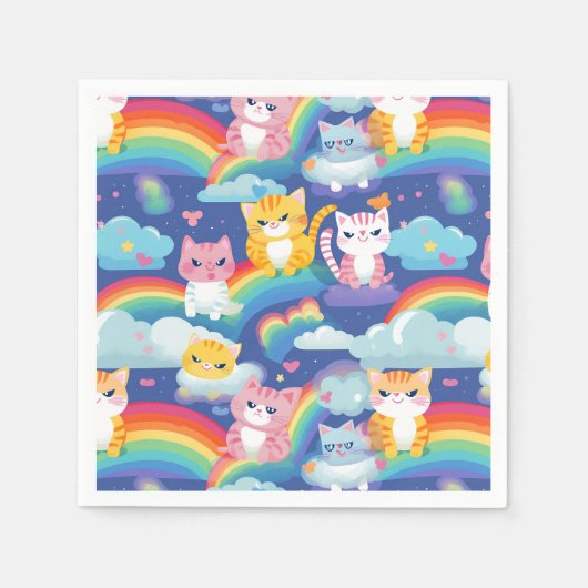 Kitty katten op regenboog wolken schattig en geluk servet (Voorkant)