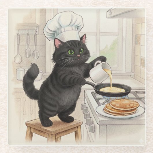 KItty Kichen Black Cat, Glass Coaster Glazen Onderzetter (Voorkant)