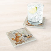 Kitty Kitchen, Glass Coaster Glazen Onderzetter (Schuin)