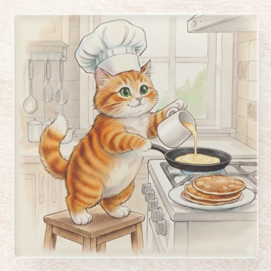 Kitty Kitchen, Glass Coaster Glazen Onderzetter (Voorkant)