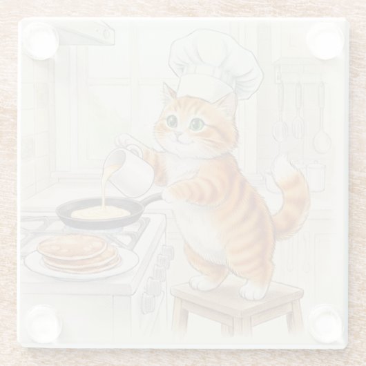 Kitty Kitchen, Glass Coaster Glazen Onderzetter (Achterkant)