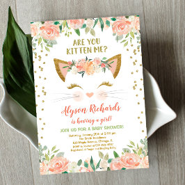 Kitty kitten perzik crème meisje baby shower kaart