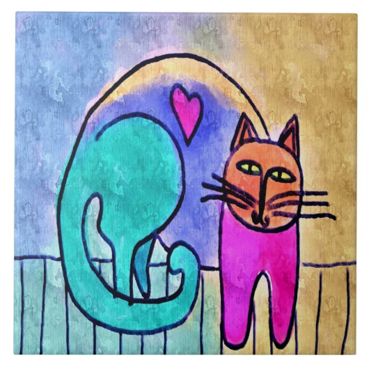 Kitty Love Abstracte Katten Schilderij Tegeltje (Voorkant)