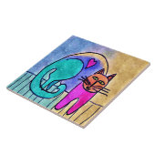 Kitty Love Abstracte Katten Schilderij Tegeltje (Zijkant)