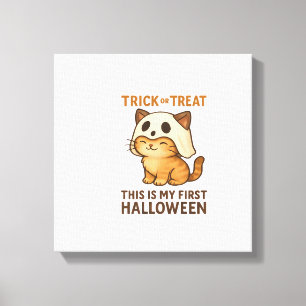 kitty met een masker klaar voor zijn eerste Hallow Canvas Afdruk