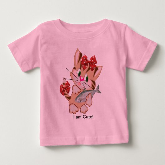 Kitty met vis baby T-shirt (Voorkant)