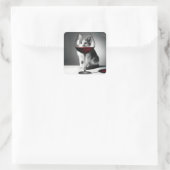 Kitty Peeking Through a Wine Glass Vierkante Sticker (Tas)