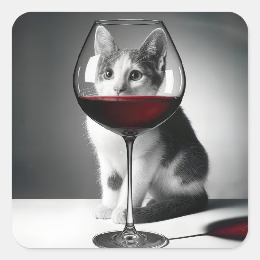 Kitty Peeking Through a Wine Glass Vierkante Sticker (Voorkant)