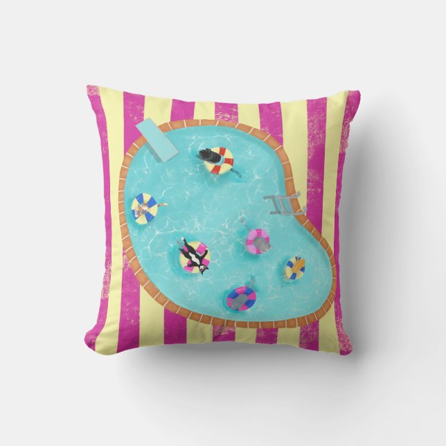 Kitty Pool Whimsical Cat Outdoor Throw Pillow Buitenkussen (Voorkant)