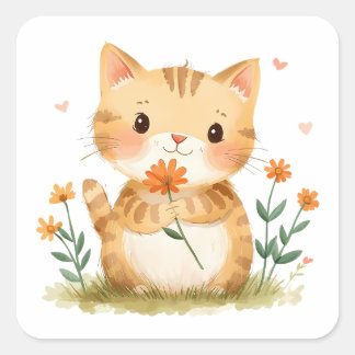 Kitty’s Flower for Mama Vierkante Sticker