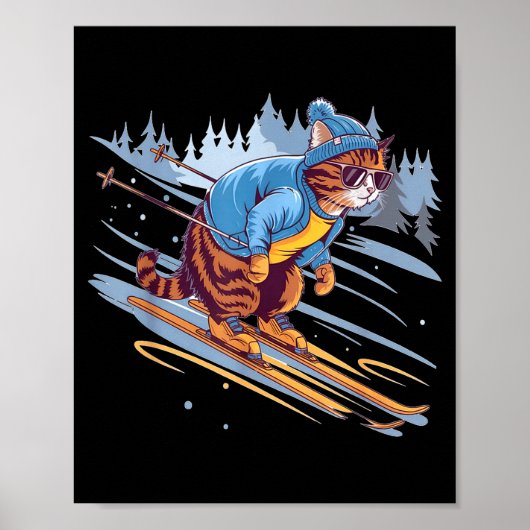 Kitty skiing down a snowy slope funny poster (Voorkant)