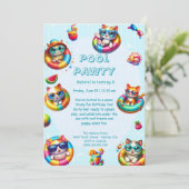 Kitty Splash Verjaardags Zwembad Feest Uitnodiging (Staand voorkant)
