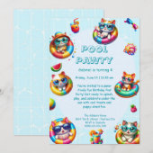 Kitty Splash Verjaardags Zwembad Feest Uitnodiging (Voorkant / Achterkant)