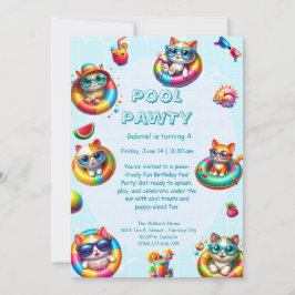 Kitty Splash Verjaardags Zwembad Feest Uitnodiging