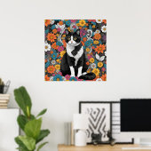 Kitty tussen de bloemen poster (Thuiskantoor)