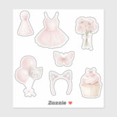 Kitty Tutu Roze Rozen Ballonnen Cupcake Sticker (Vel)