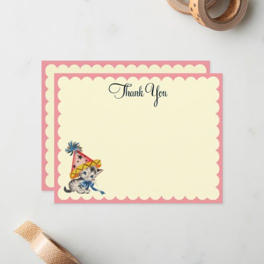 Kitty Verjaardag  |   Platte bedankkaartjes Notitiekaartje (Voorkant / Achterkant in situ)