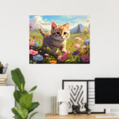 *~* Kitty Walking Bloemen 5:4 Kitten Kat AP68 Poster (Thuiskantoor)