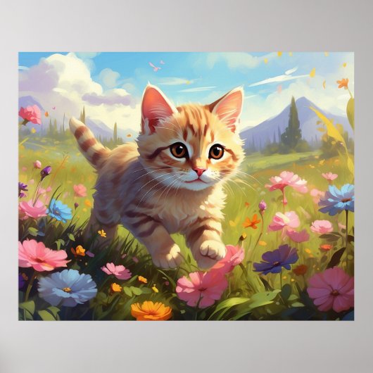 *~* Kitty Wandelende Bloemen 5:4 Kitten Kat AP68 Poster (Voorkant)