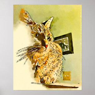 Kitty Whiskers Hart Neus Watercolor Poster