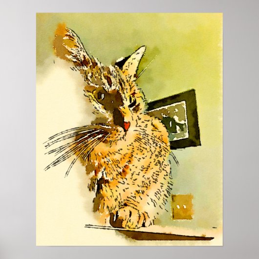 Kitty Whiskers Hart Neus Watercolor Poster (Voorkant)