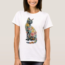 Kitty wildflowers watercolor painting cat mom mum t-shirt