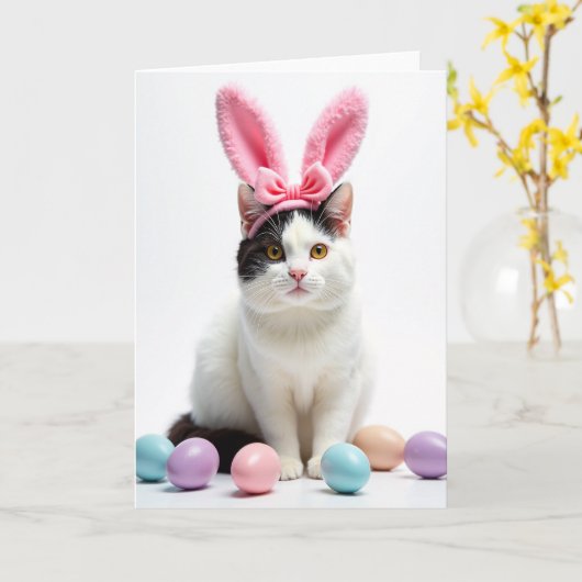 Kitty With Ears Headband Card Kaart (Gele Bloem)