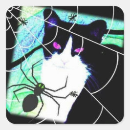 KittyCatSpiderWeb Vierkante Sticker