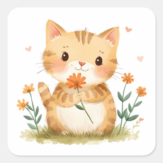 Kitty's Bloem voor Mama Vierkante Sticker (Voorkant)
