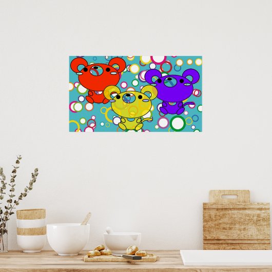 Kittys gekleurd op Poster cirkels (Keuken)