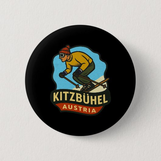 Kitzbühel Austria Skiing  Ronde Button 5,7 Cm (Voorkant)