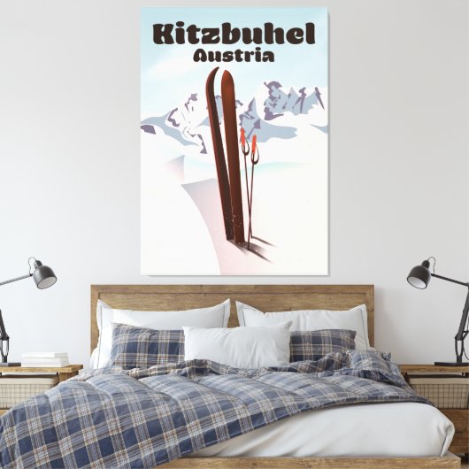 kitzbuhel Austrian ski poster Canvas Afdruk (Insitu (Slaapkamer))