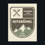 Kitzbuhel Tyrol Oostenrijk Briefkaart<br><div class="desc">Kitzbuhel Ski Badge-ontwerp met hoogte- en plaatsgegevens.</div>
