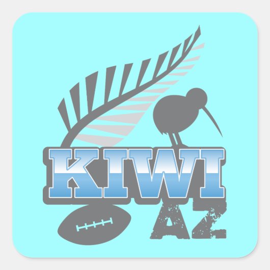 KIWI AZ rugbyvogel en zilveren varen Vierkante Sticker (Voorkant)