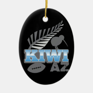 KIWI AZ rugbyvogel en zilverfern Nieuw-Zeeland Keramisch Ornament