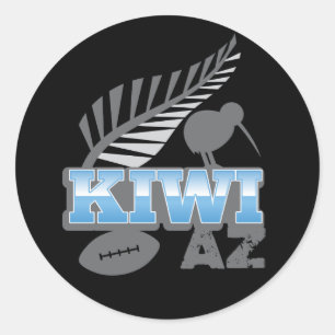 KIWI AZ rugbyvogel en zilverfern Nieuw-Zeeland Ronde Sticker