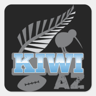 KIWI AZ rugbyvogel en zilverfern Nieuw-Zeeland Vierkante Sticker