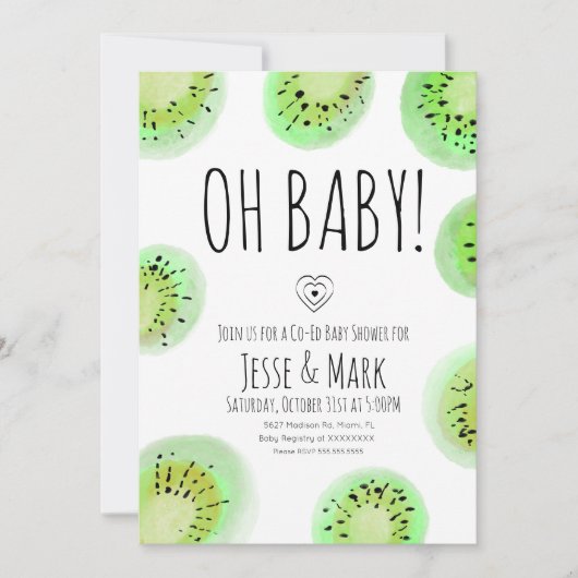 Kiwi Baby shower Waterverf Polk Stippen Kaart (Voorkant)