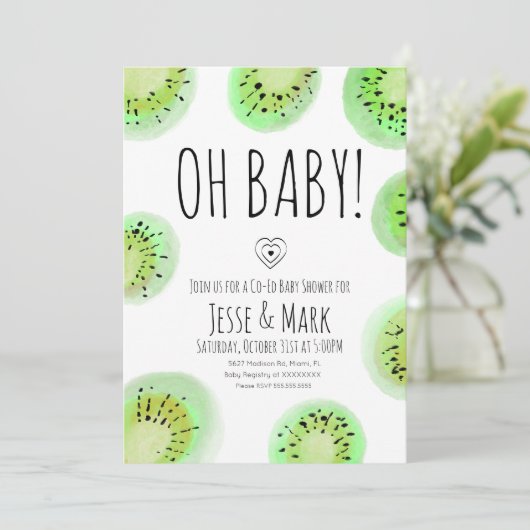 Kiwi Baby shower Waterverf Polk Stippen Kaart (Staand voorkant)