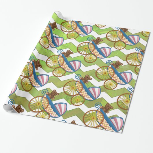 Kiwi Bash Green Chevron Baby Stuff Cadeaupapier (Uitgerold)